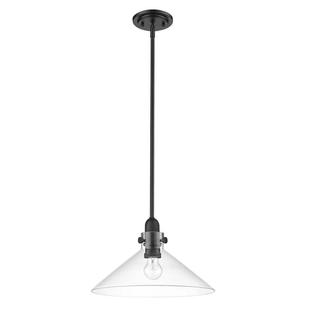 Dwyer 15'' Matte Black and Antique Brass Cone Pendant Light