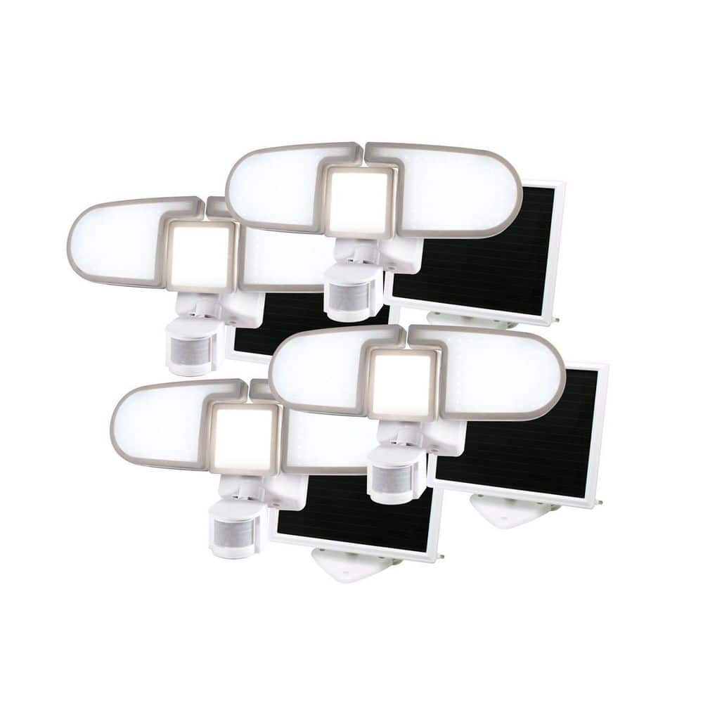 205 White Triple Head Solar Motion Activated Outdoor Security Integrated LED Flood Light (4-Pack) price history on PriceWatchPro