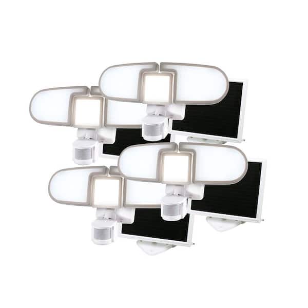 205 White Triple Head Solar Motion Activated Outdoor Security Integrated LED Flood Light (4-Pack)