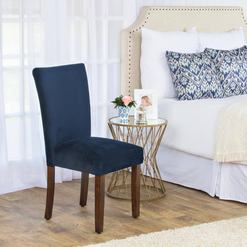 Navy Velvet Upholstered Parsons Side Chair with Wood Legs