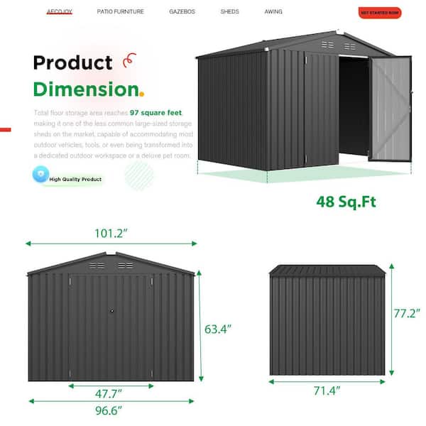 Zeus & Ruta 8 ft. W x 6 ft. D Metal Storage Shed with 2-Doors for