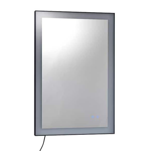 ANGELES HOME 24 in. W x 36 in. H Large Rectangular Framed Wall Mounted Anti-Fog Ceiling Bathroom Vanity Mirror in Black