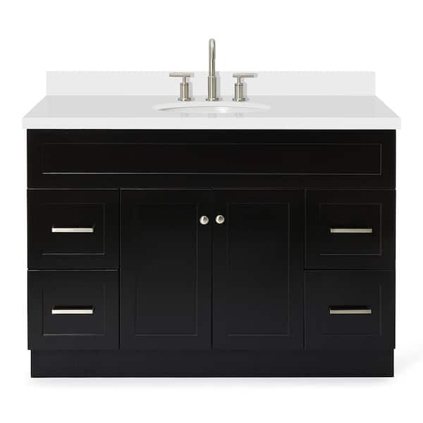 ARIEL Hamlet 49 in. W x 22 in. D x 36 in. H Single Sink Freestanding Bath Vanity in Black with Pure White Quartz Top