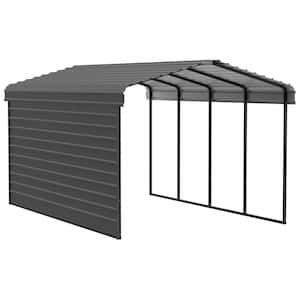 12 ft. W x 20 ft. D x 9 ft. H Charcoal Galvanized Steel Carport with 1-sided Enclosure