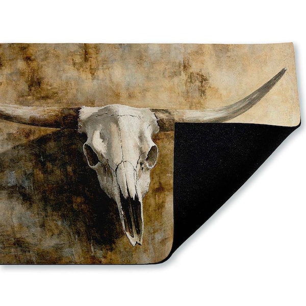 Vintage Cow Skull Brown 18 in. x 30 in. Polyester Non-Slip Outdoor Door Mat