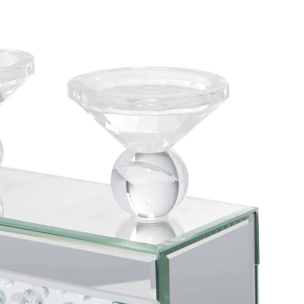 Silver Wood and Glass Candelabra with Mirrored Accents