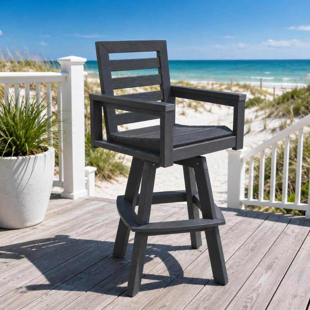 Outdoor HDPE Swivel Bar Stool with 360° Swivel, Ladderback Patio Bar Chair, All-Weather Bar Height Chair, Slate Grey price history on PriceWatchPro