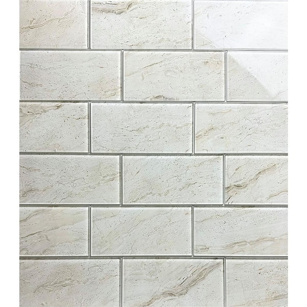 ABOLOS Tuscan Design Crema Marfil Subway 4 in. x 8 in. GlossyMarble Look Glass Wall Tile (2.22 sq. ft./Case)