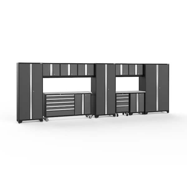 NewAge Products Bold Series 222 in. W x 75.25 in. H x 18 in. D 24-Gauge Welded Stainless Steel Worktop Cabinet Set in Gray (12-Piece)