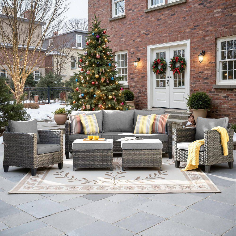 Megon Holly Gray 5-Piece Wicker Outdoor Patio Conversation Seating Sofa Set with Dark Gray Cushions price history on PriceWatchPro