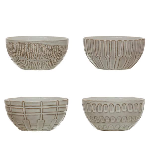 Storied Home 30 fl.oz Gray Debossed Stoneware Bowl (Set of 4 Styles)