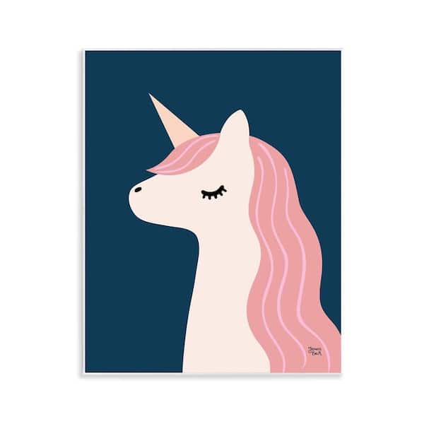 Stupell Industries Relaxed Unicorn on Blue by Jessica Beck Unframed Fantasy Graphic Art Print 14 in. x 11 in.