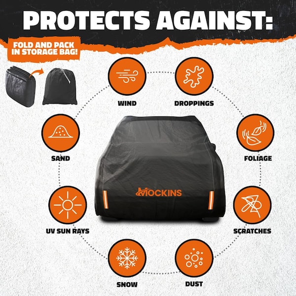 Mockins 190 in. x 75 in. x 72 in. Heavy-Duty Waterproof Car Cover - Thick 250g PVC Cotton Lined - Medium SUV Cover