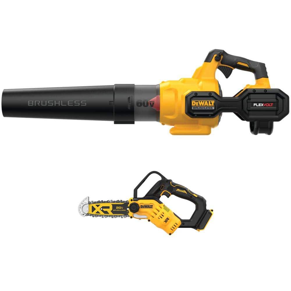 DEWALT FLEXVOLT 60V MAX 125 MPH 600 CFM Brushless Cordless Battery Powered Blower and 20V 8 in. Chainsaw w/FLEXVOLT 3Ah Battery (DCBL772X1WS623B)