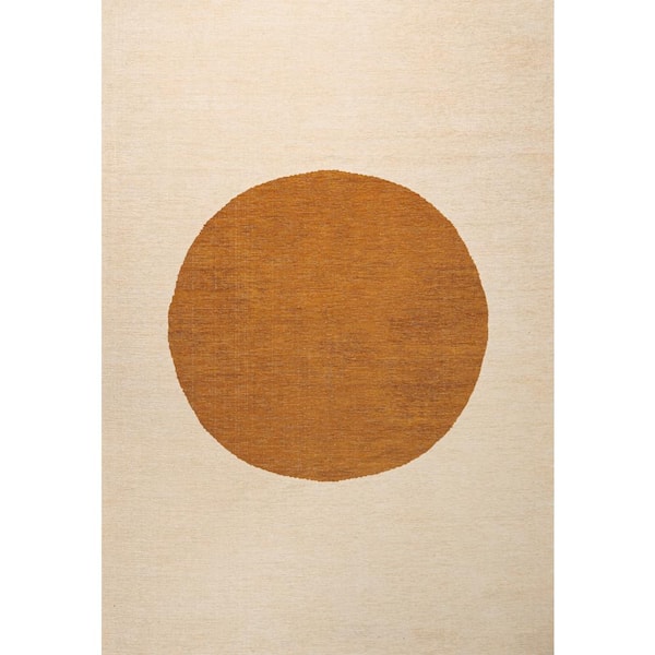 Cirkel Minimalist Geometric Dot Machine-Washable Cream/Rust 8 ft. x 10 ft. Area Rug