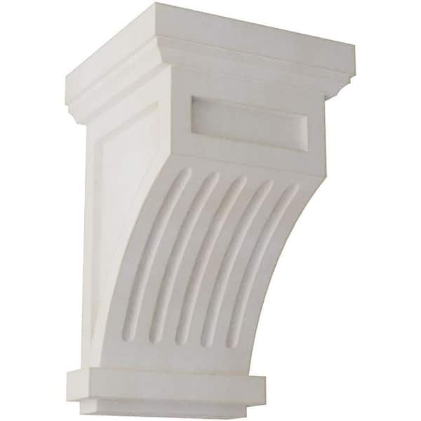 Ekena Millwork 4-1/4 in. x 7 in. x 4-1/4 in. Chalk Dust White Fluted Wood Vintage Decor Corbel