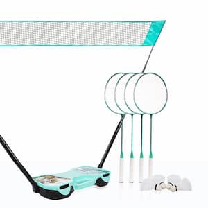 Badminton Set for Backyards, with Net, 4 Racket, 4 Birdies, Portable Storage Box