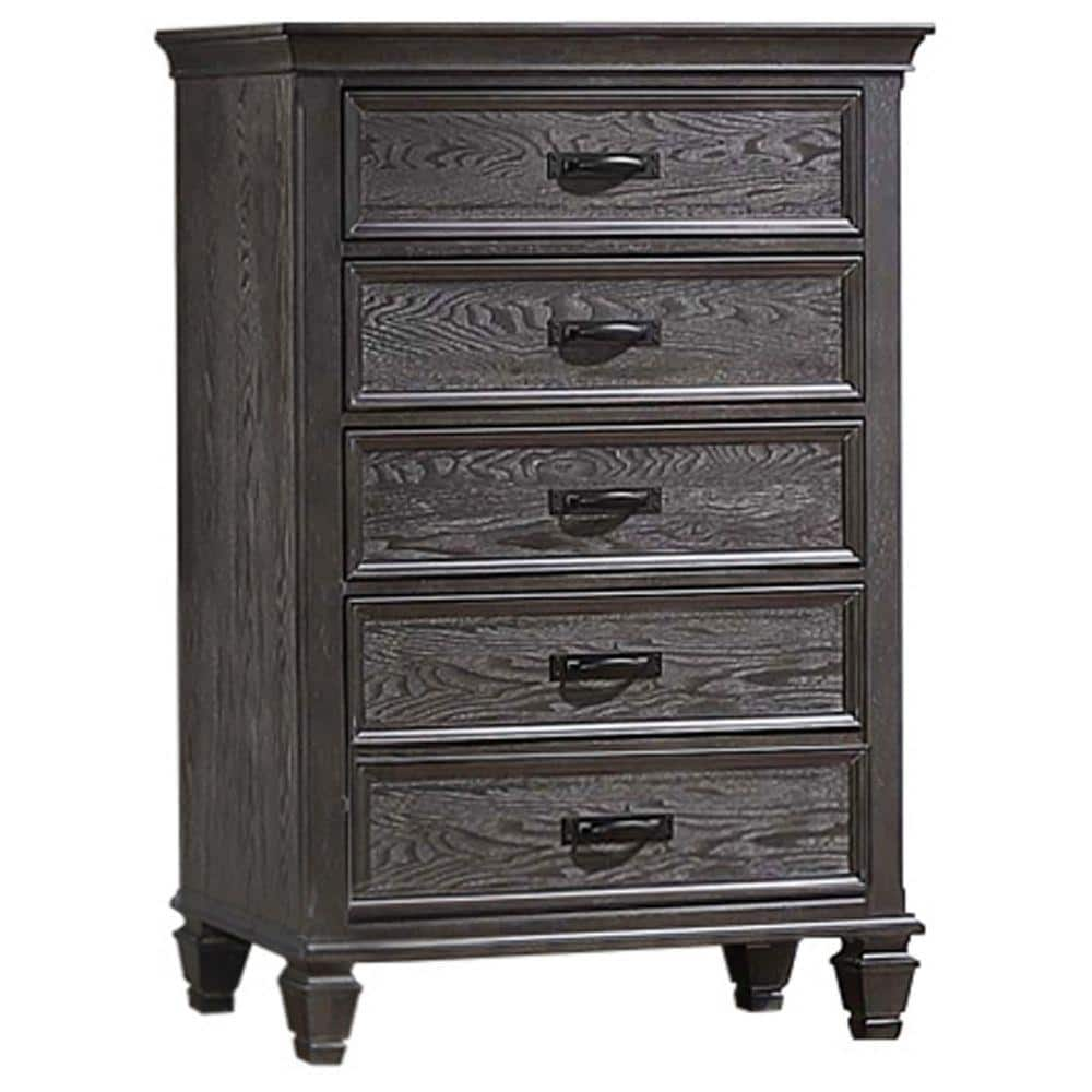 Benjara 17.5 In. Brown, Gray And Black 5-Drawer Tall Dresser Chest ...