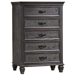 17.5 in. Brown, Gray and Black 5-Drawer Tall Dresser Chest Without Mirror