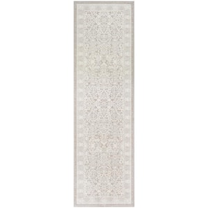 Renewed Silver Ivory 2 ft. x 8 ft. Distressed Traditional Runner Area Rug