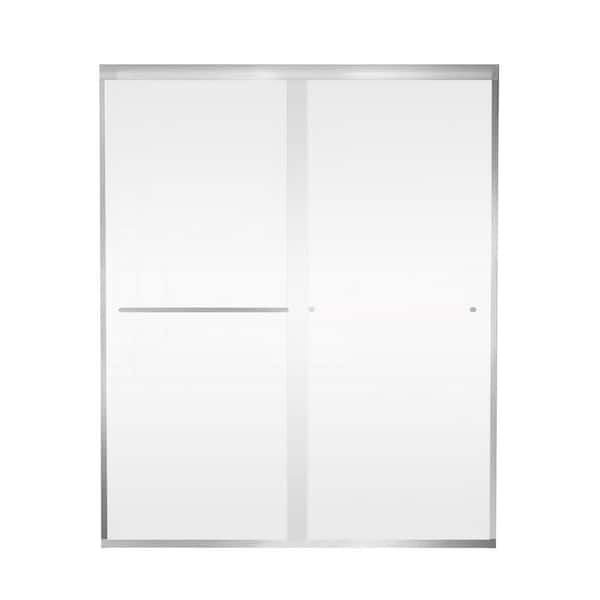 56 - 60 in. W x 72 in. H Sliding Semi Frameless Shower Door, 1/4 (6mm) Clear Tempered Glass Brushed Nickel