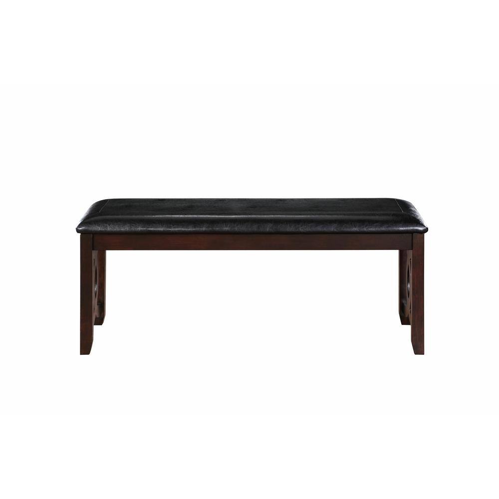 Ebony Black 46" Transitional Solid Wood and Faux Leather Bench