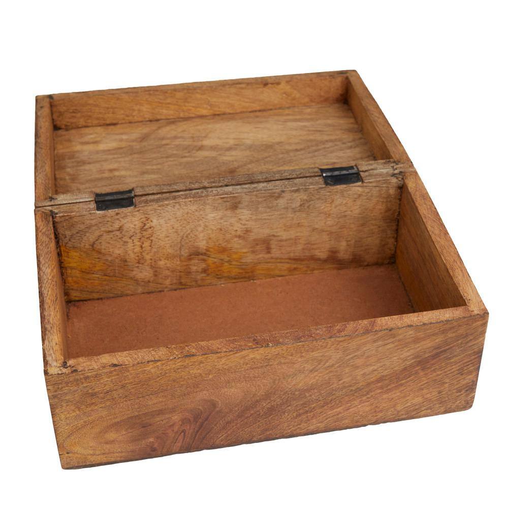 Rustic Hand-Carved Mango Wood Lidded Boxes Set of 3