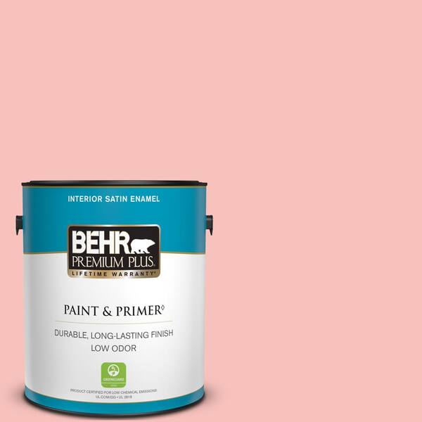 BEHR PREMIUM PLUS 1 gal. #160A-3 Pink Hydrangea Satin Enamel Low Odor Interior Paint & Primer