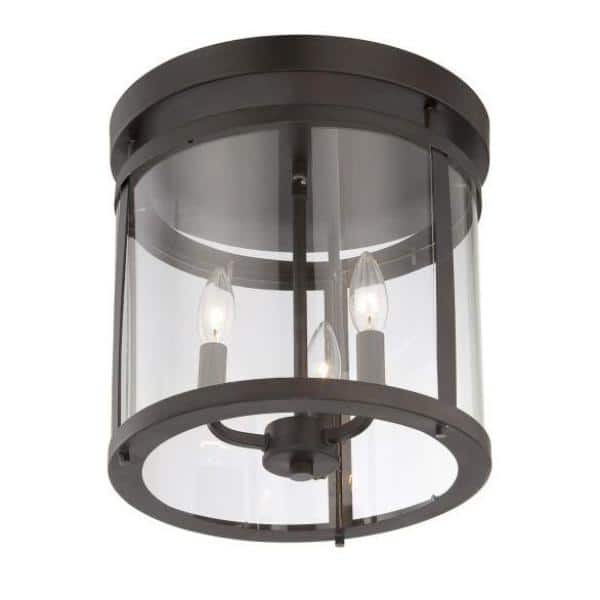Transitional English Bronze 3-Light Semi-Flush Mount with Clear Glass