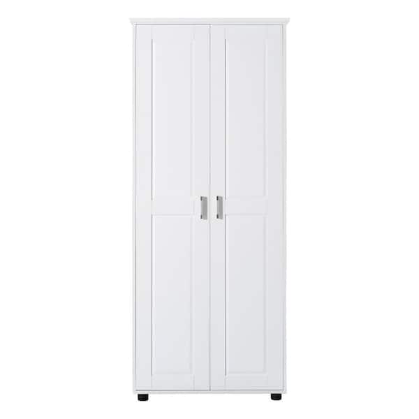 White 71.25 in. Accent Cabinet Office Storage Cabinet with 5 Shelves and Adjustable Shelf for Bathroom
