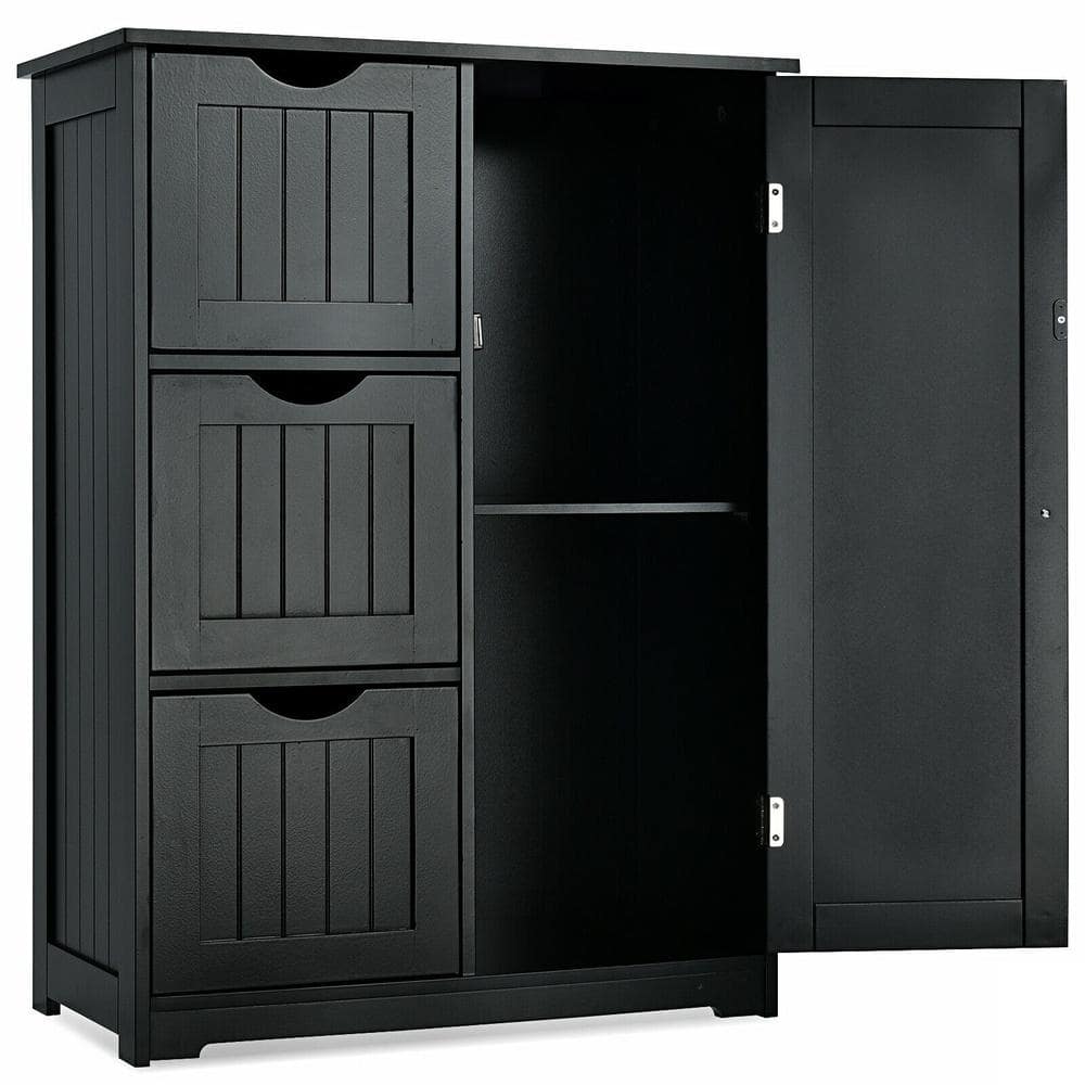 Bathroom Floor Cabinet 24 x 12 x 32 in. with 3 Drawers Adjustable Shelf Cupboard and Anti-Tip Device