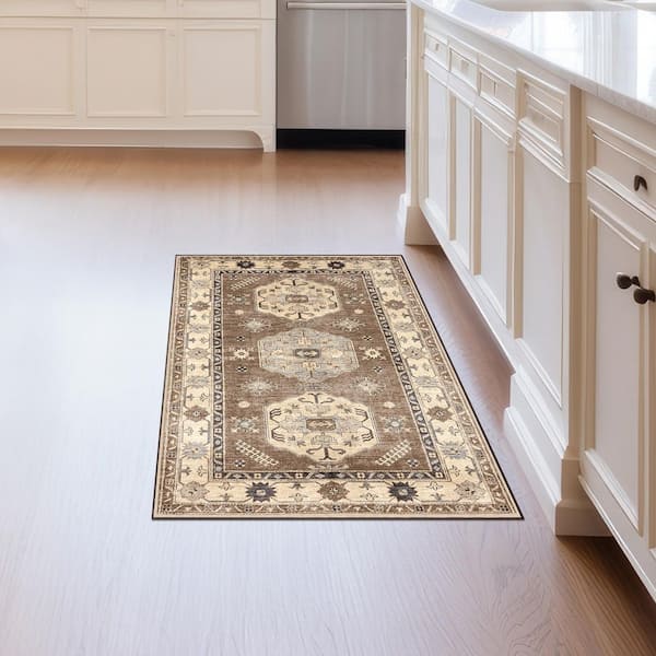 Shary Coffee Brown/Beige Washable Rug 3 ft. x 5 ft. Area Rug