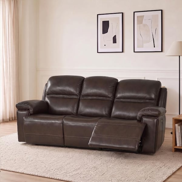 94.5 in. Genuine Leather Dual Power Reclining Sofa with Zero Gravity, Headrest & USB+Type-C Ports, Dark Brown