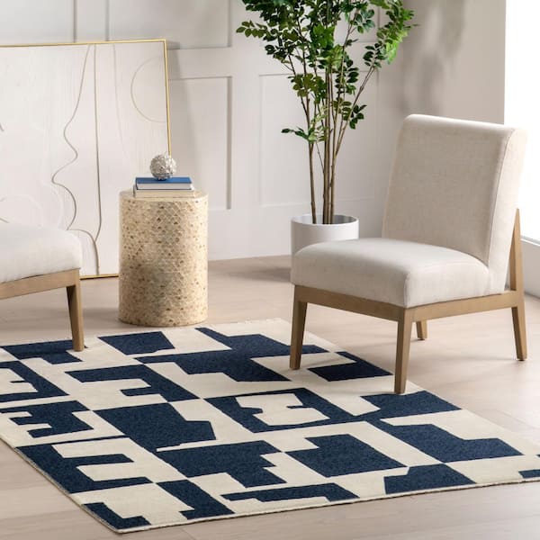 Viktoria Modern Abstract Reversible Machine Washable Area Rug Navy 4 ft. x 6 ft. Area Rug