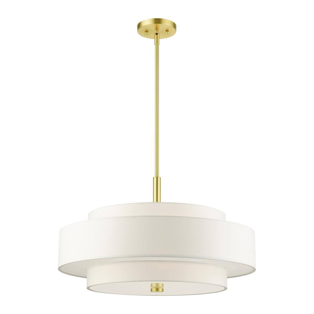 Meridian Satin Brass 5-Light Drum Shade Pendant Chandelier