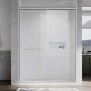 UKD12 56 to 60 in. W x 70 in. H Double Sliding Semi-Frameless Shower Door in Brushed Nickel EnduroShield Clear Glass