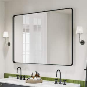 40 in. W x 60 in. H Rectangular Aluminum Framed Modern Black Rounded Wall Mirror