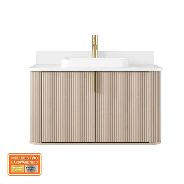Miravaux 36 in. Single Sink Flaxen Beige Bath Vanity with Engineered White Top (Assembled)