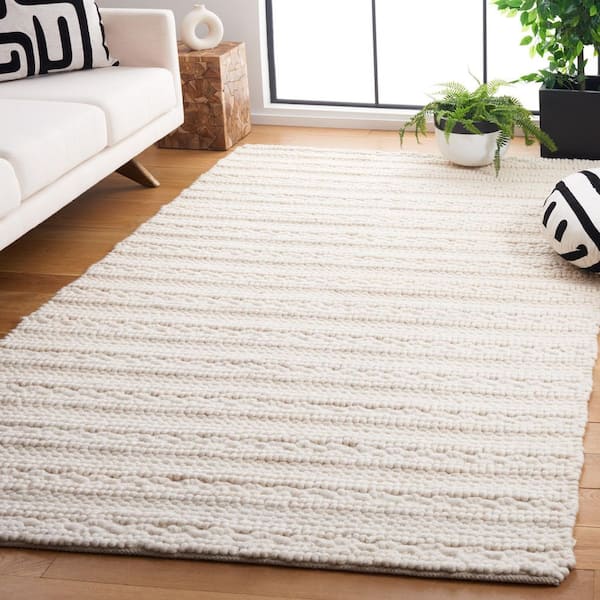 Natura 6 ft. x 6 ft. Ivory Solid High-Low Striped Square Area Rug