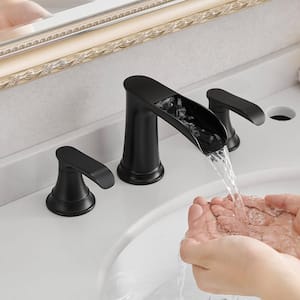 8 in. 3 Hole Double Handle Bathroom Faucet, Waterfall Bathroom Sink Faucet in Matte Black