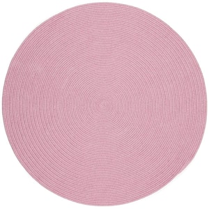 Joy Braids Solid Pink 6 ft. x 6 ft. Round Indoor/Outdoor Braided Area Rug