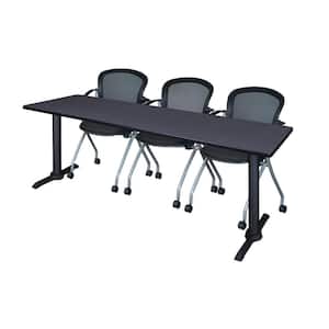 Bucy 84 in. x 24 in. Black Training Table Grey and 3-Cadence Nesting Chairs
