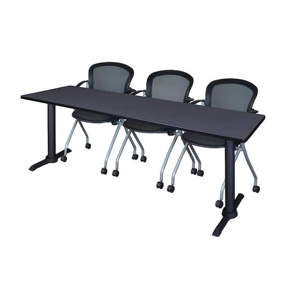 Regency Bucy 84 in. x 24 in. Black Training Table Grey and 3-Cadence Nesting Chairs