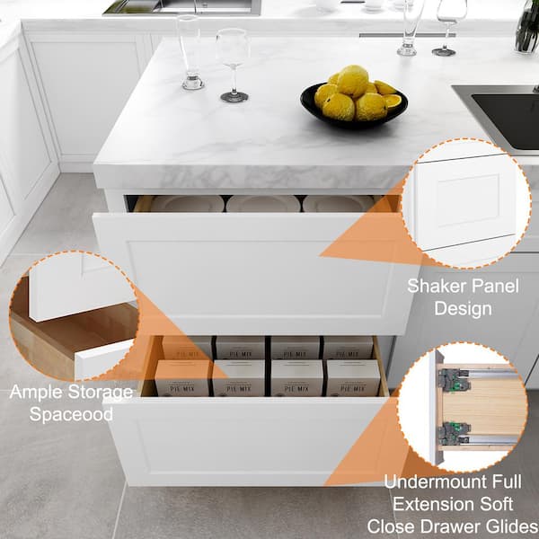 Bremen Ready to Assemble 42x34.5x24 in. Shaker Base Cabinet with Tray Divider 2 Soft Close Doors and 2 Soft Close