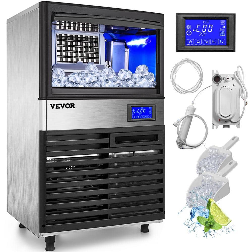 VEVOR 39 lb. Bin Stainless Steel Freestanding Ice Maker Machine with 155 lb. / 24 H Commercial Ice Maker in Silver