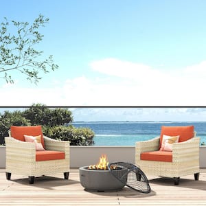 Oconee Beige 3-Piece Wood Fire Pit Seating Set with Orange Red and Cushions Outdoor Patio Lounge Chair