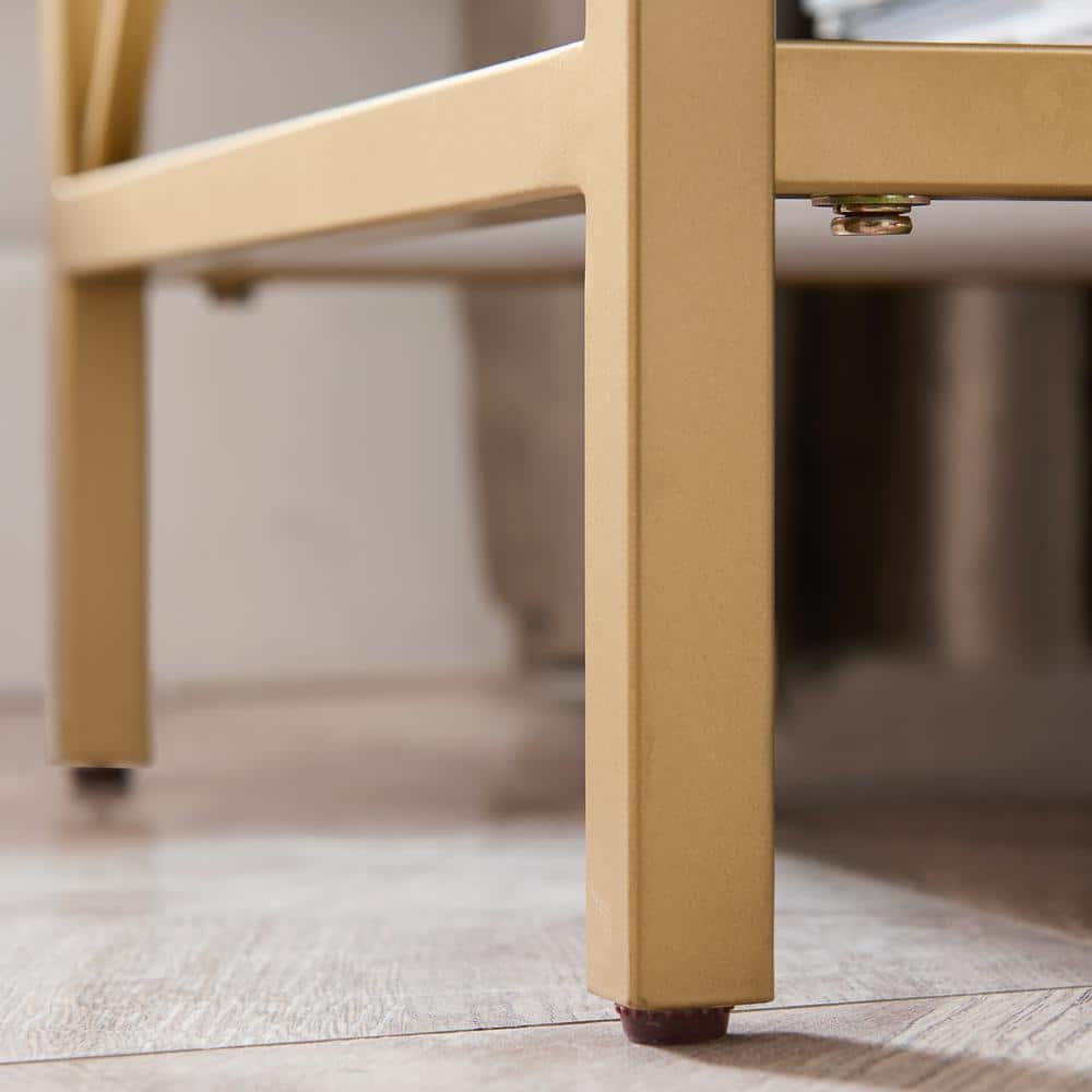 White and Gold Metal Nightstand with USB Charging