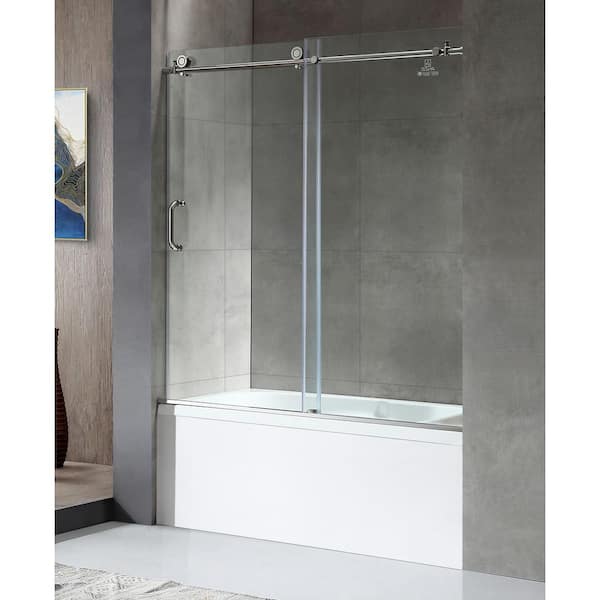 ANZZI Don Series 60 in. x 62 in. Frameless Sliding Tub Door in Polished Chrome with Handle