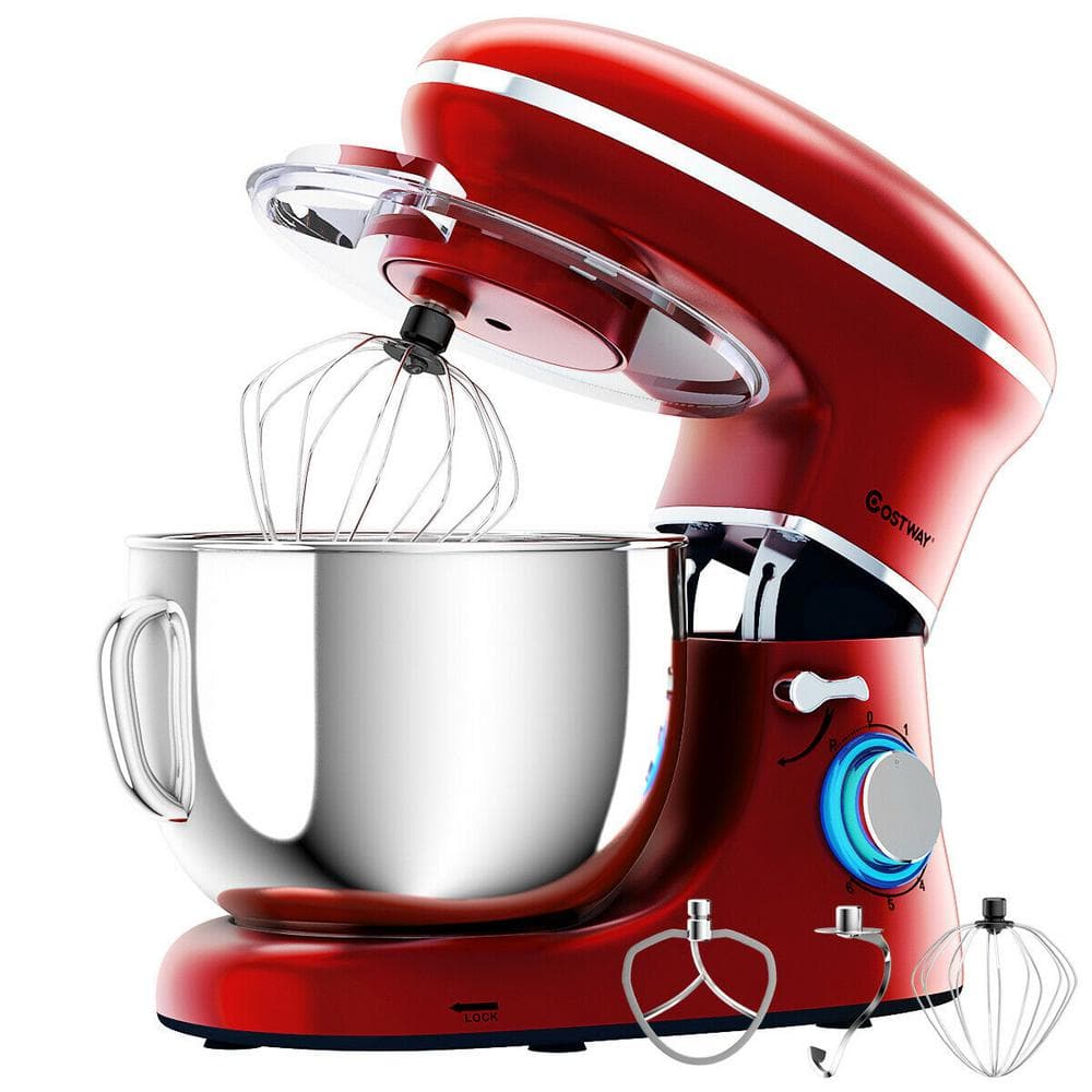 Costway 660W 6.3 qt. . 6-Speed Red Stainless Steel Stand Mixer