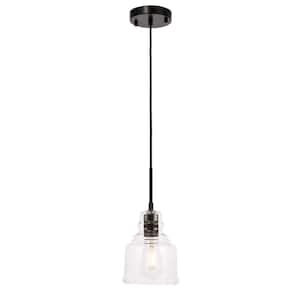 Timeless Home Pierce 1-Light Pendant in Black with 6 in. W x 7.5 in. H Clear Seeded Glass